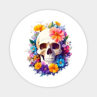 Yet Another Skull With Flowers 2! - Watercolor - AI Art Magnet